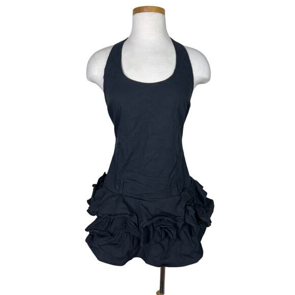 Mustard Seed Halter Black Mini Dress Romper Tiered Ruffle Y2K Goth Scene Medium - Picture 1 of 10